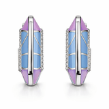 Silver Tone Enamel Hoop Earrings with Blue Purple Panels and CZ Accents
