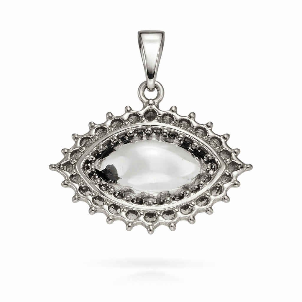 Silver Tone Evil Eye Pendant with CZ Halo Sparkle Statement Protection Design