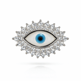 Silver Tone Evil Eye Pendant with CZ Halo Sparkle Statement Protection Design