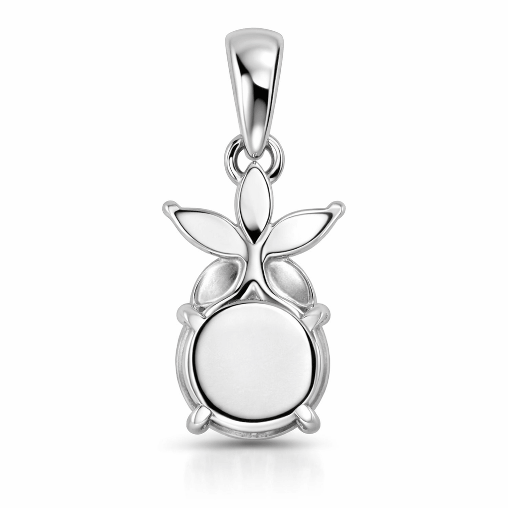 Silver Tone Floral Drop Pendant with Round Brilliant CZ Stone