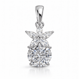 Silver Tone Floral Drop Pendant with Round Brilliant CZ Stone