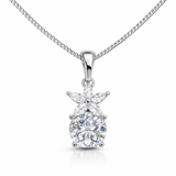 Silver Tone Floral Drop Pendant with Round Brilliant CZ Stone