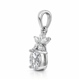 Silver Tone Floral Drop Pendant with Round Brilliant CZ Stone