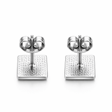 Silver Tone Geometric Square Stud Earrings with Pastel Enamel Finish