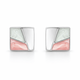 Silver Tone Geometric Square Stud Earrings with Pastel Enamel Finish