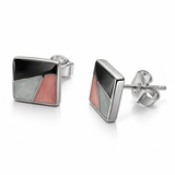 Silver Tone Geometric Square Stud Earrings with Pastel Enamel Finish