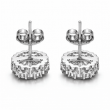 Silver Tone Halo Stud Earrings with Round CZ Center and Micro CZ Border