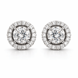 Silver Tone Halo Stud Earrings with Round CZ Center and Micro CZ Border