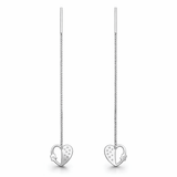 Silver Tone Heart Drop Threader Earrings with CZ Accent Charm