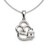 Silver Tone Heart Lock Pendant with CZ Studded Romantic Charm Design