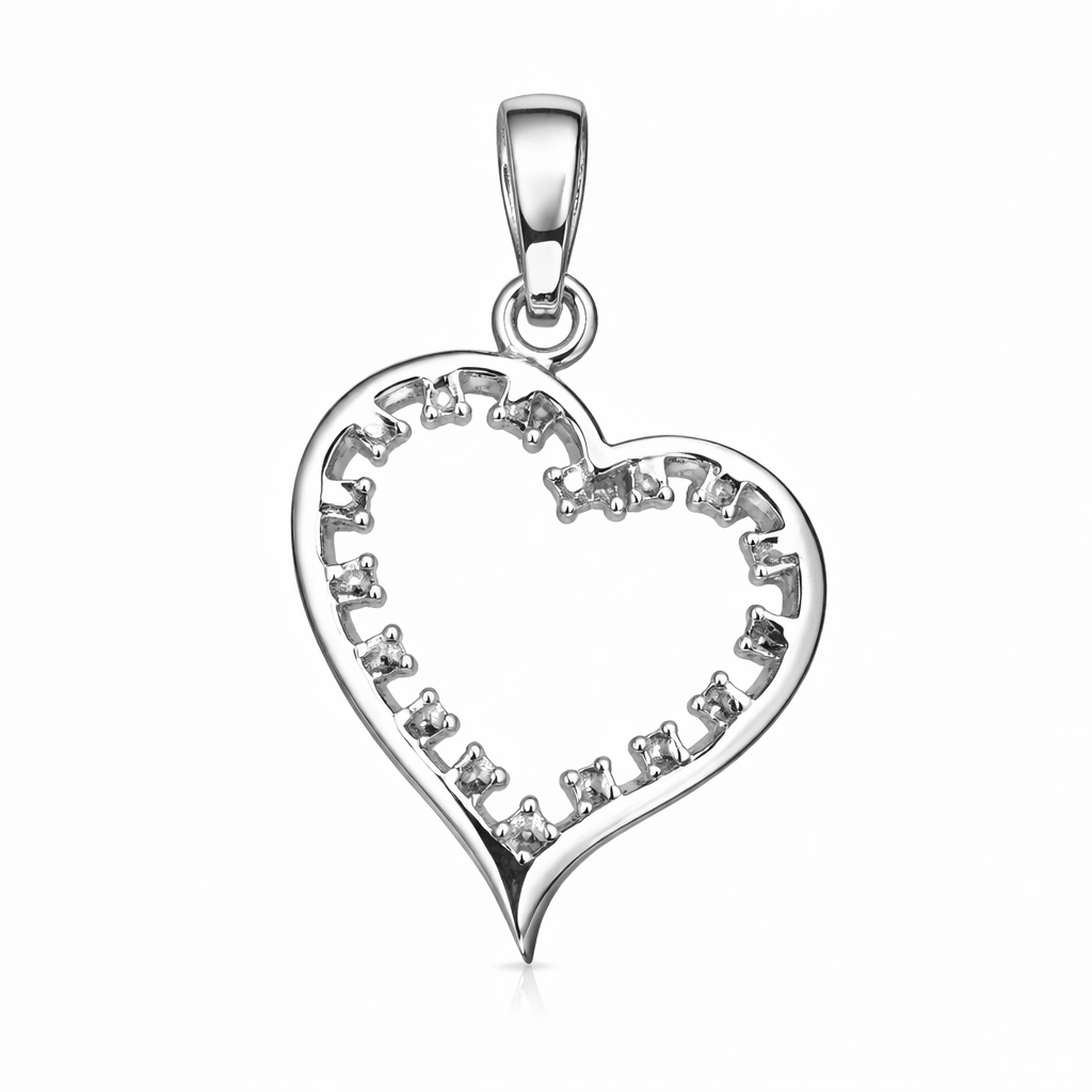 Silver Tone Heart Pendant Crystal Studded Elegant Romantic Minimal Jewellery