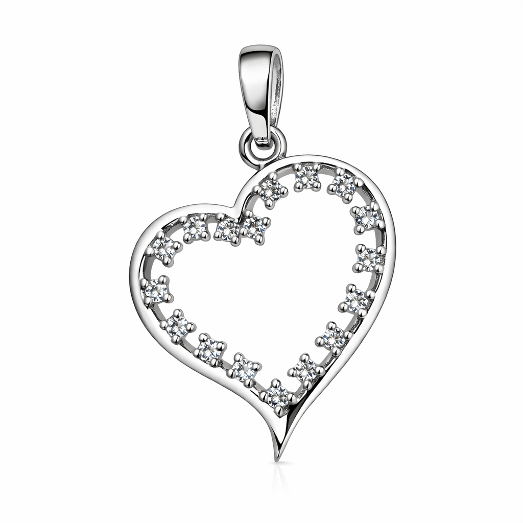 Silver Tone Heart Pendant Crystal Studded Elegant Romantic Minimal Jewellery