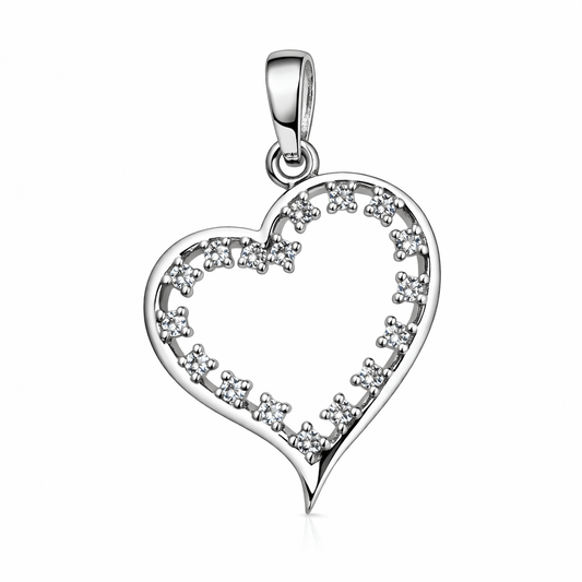 Silver Tone Heart Pendant Crystal Studded Elegant Romantic Minimal Jewellery
