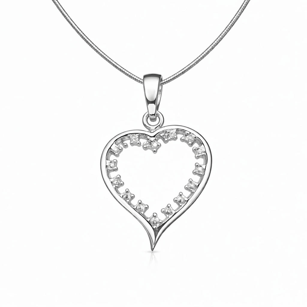 Silver Tone Heart Pendant Crystal Studded Elegant Romantic Minimal Jewellery