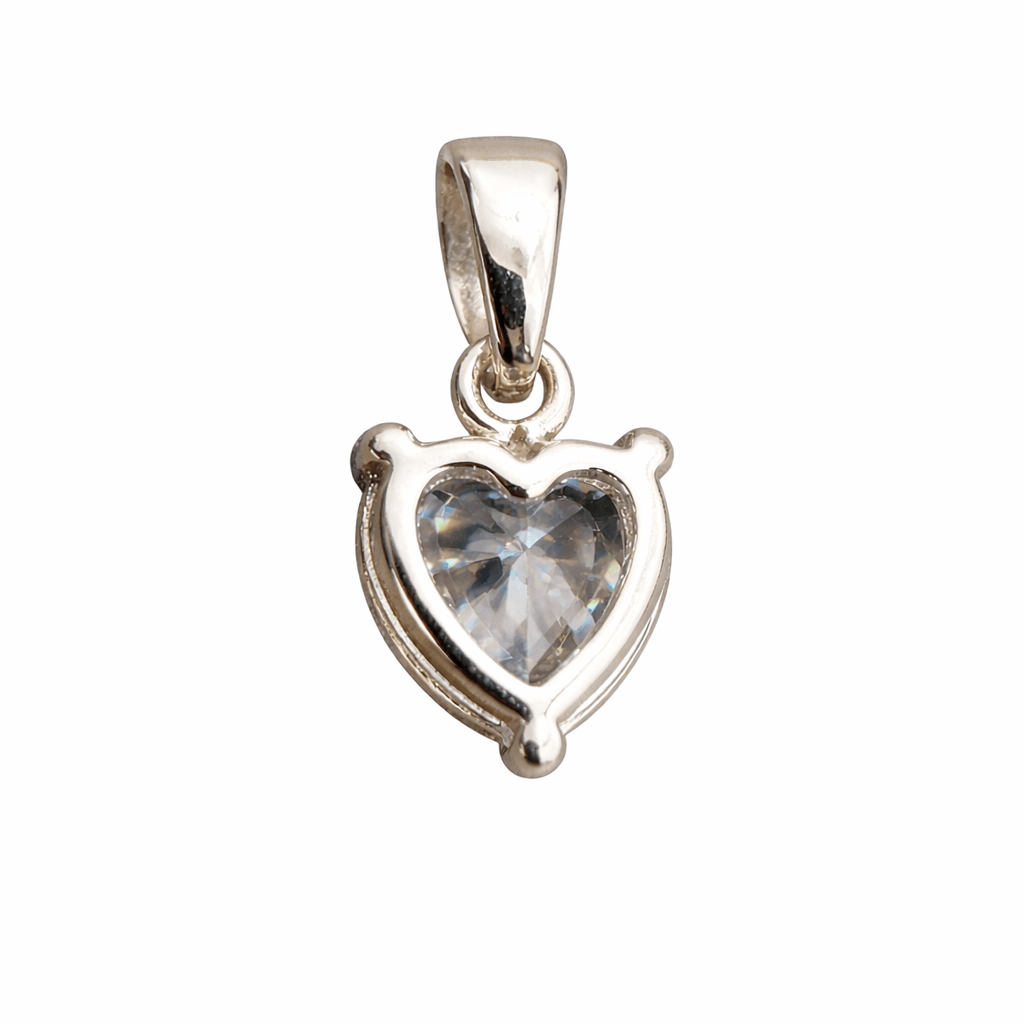 Silver Tone Heart Shape Solitaire CZ Pendant with Classic Minimal Sparkle