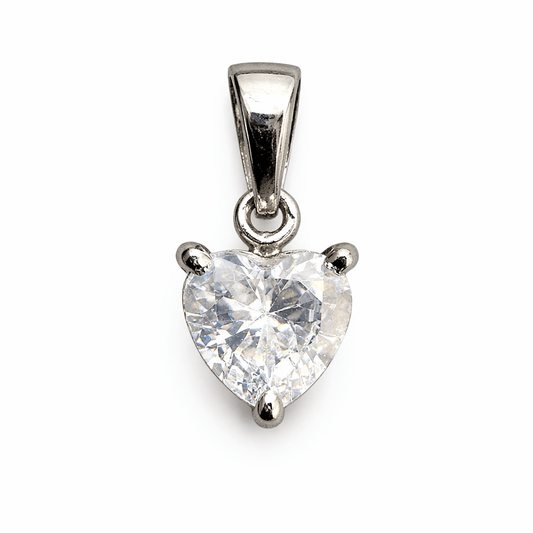 Silver Tone Heart Shape Solitaire CZ Pendant with Classic Minimal Sparkle