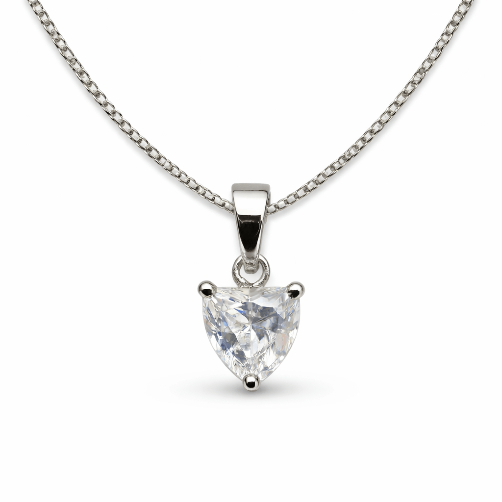 Silver Tone Heart Shape Solitaire CZ Pendant with Classic Minimal Sparkle