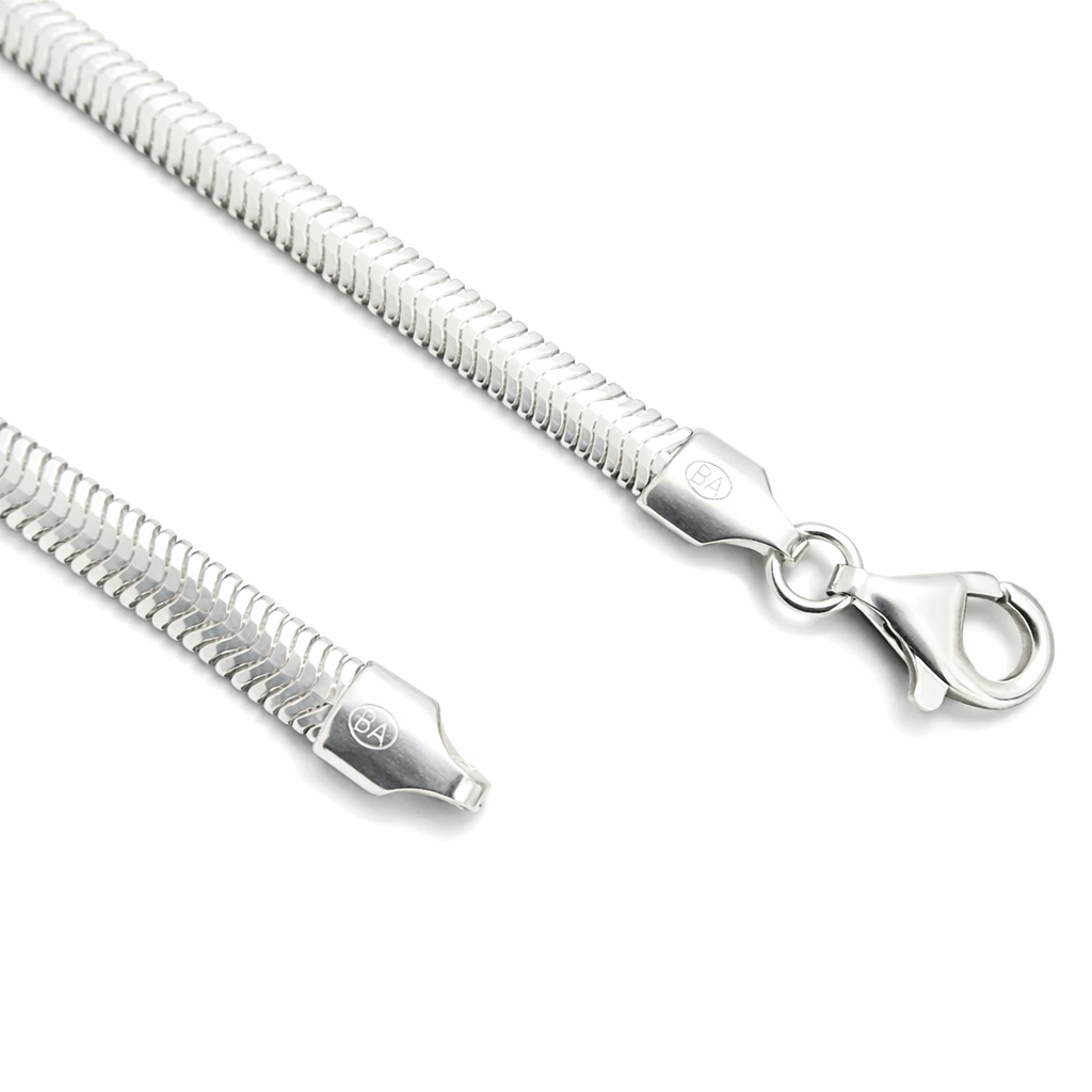 Silver Tone Herringbone Chain Sleek Flat Minimal High Shine Design