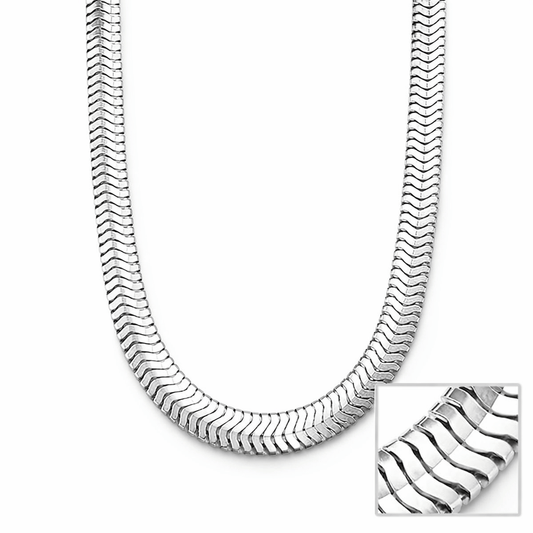Silver Tone Herringbone Chain Sleek Flat Minimal High Shine Design