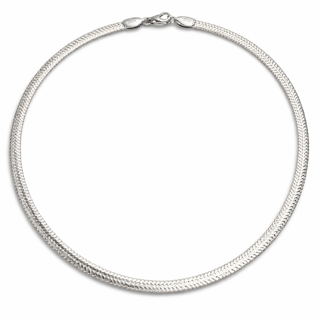 Silver Tone Herringbone Chain Sleek Flat Minimal High Shine Design