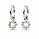 Silver Tone Hoop Earrings with Starburst CZ Drop Charm Design