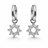 Silver Tone Hoop Earrings with Starburst CZ Drop Charm Design