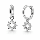 Silver Tone Hoop Earrings with Starburst CZ Drop Charm Design