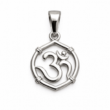 Silver Tone Om Symbol Pendant with Geometric Frame Spiritual Minimal Design