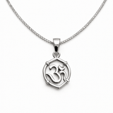 Silver Tone Om Symbol Pendant with Geometric Frame Spiritual Minimal Design