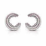 Silver Tone Open Circle Earrings with Pink CZ Cluster and Baguette Accents