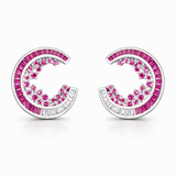 Silver Tone Open Circle Earrings with Pink CZ Cluster and Baguette Accents