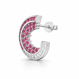 Silver Tone Open Circle Earrings with Pink CZ Cluster and Baguette Accents