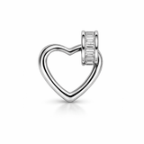 Silver Tone Open Heart Pendant with Baguette Cut CZ Bail
