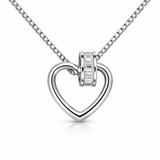 Silver Tone Open Heart Pendant with Baguette Cut CZ Bail
