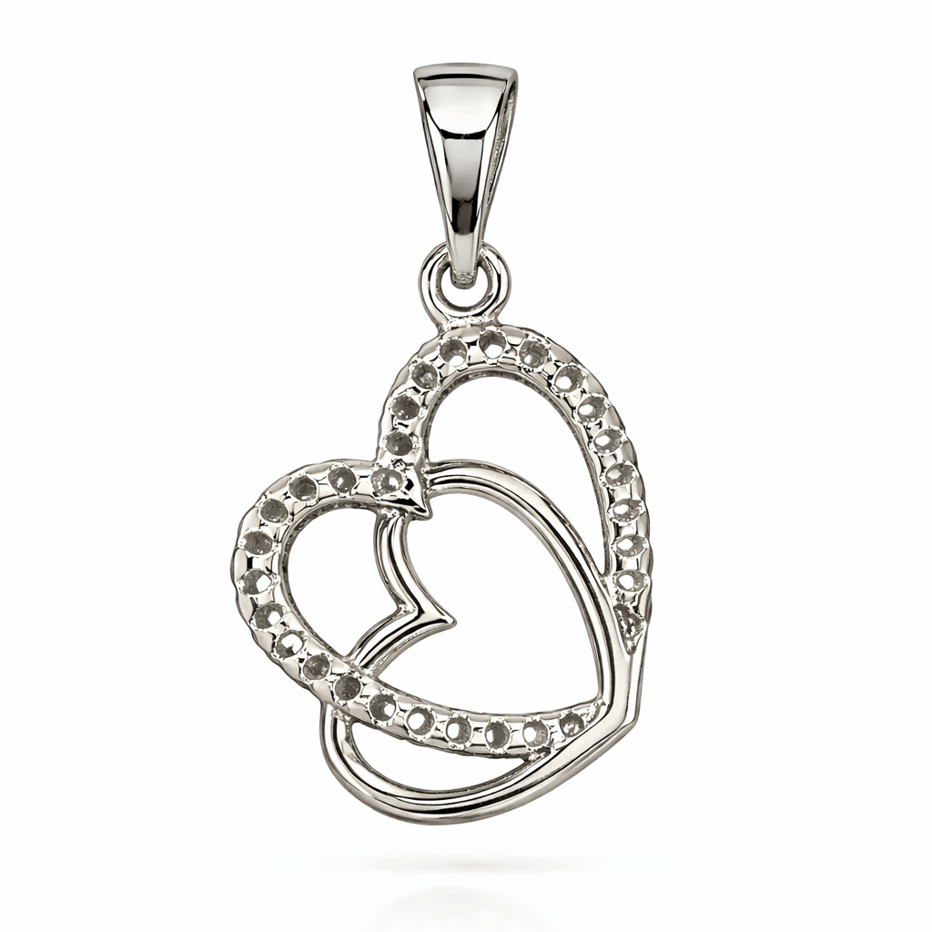 Silver Tone Overlapping Heart CZ Pendant with Elegant Sparkling Open Design