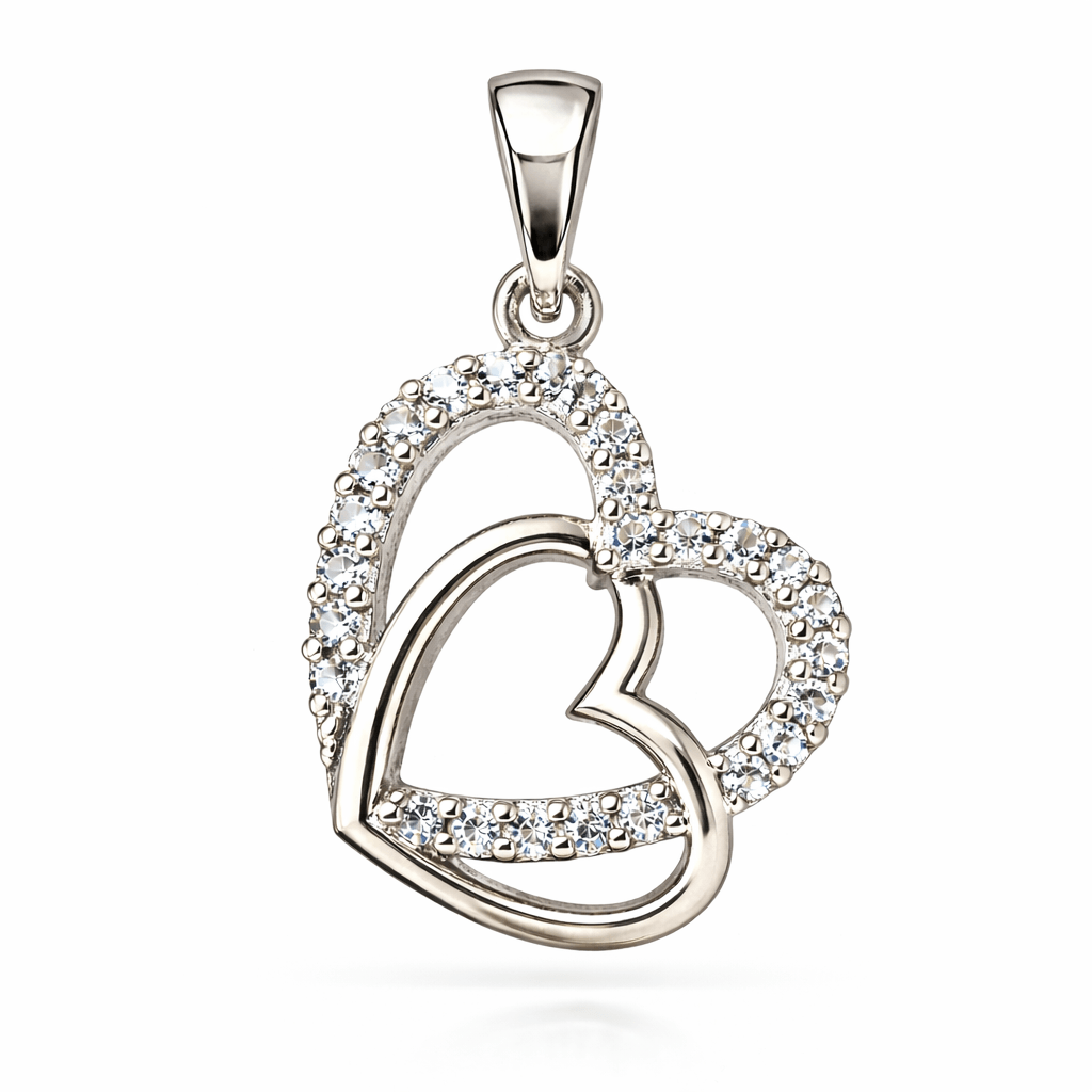 Silver Tone Overlapping Heart CZ Pendant with Elegant Sparkling Open Design
