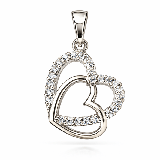 Silver Tone Overlapping Heart CZ Pendant with Elegant Sparkling Open Design