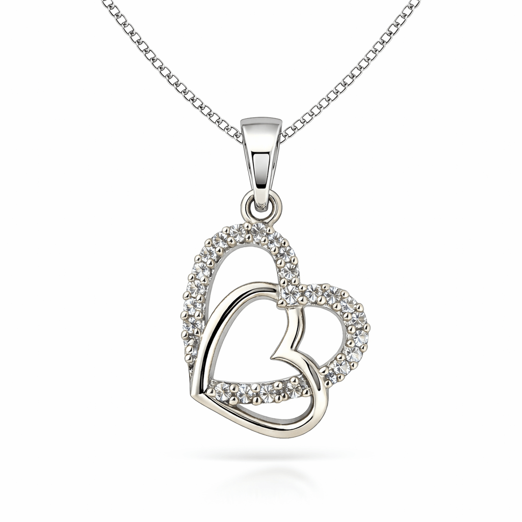 Silver Tone Overlapping Heart CZ Pendant with Elegant Sparkling Open Design