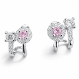 Silver Tone Pink Stone Halo Huggie Earrings with Dual Stud Design