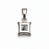 Silver Tone Princess Cut Solitaire CZ Pendant with Classic Elegant Setting