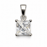 Silver Tone Princess Cut Solitaire CZ Pendant with Classic Elegant Setting