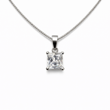 Silver Tone Princess Cut Solitaire CZ Pendant with Classic Elegant Setting