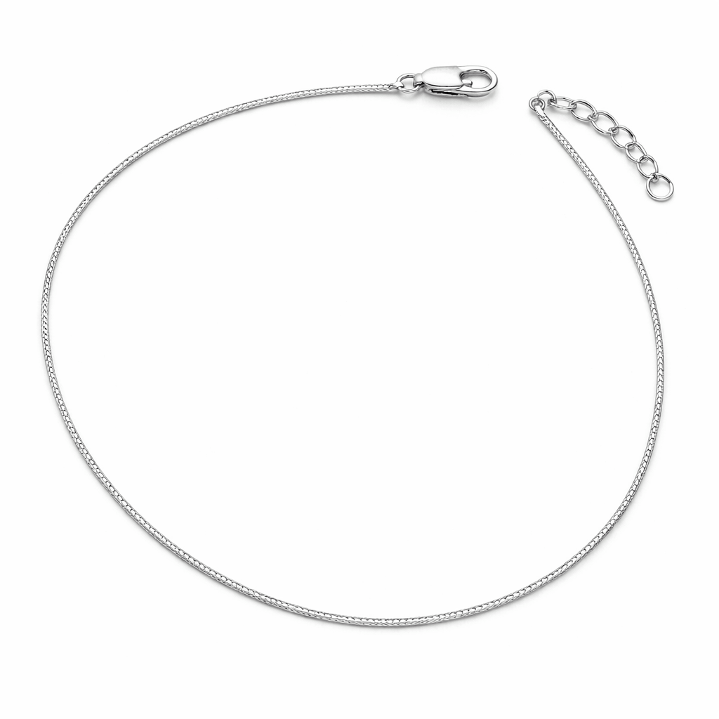 Silver Tone Snake Chain Anklet with Adjustable Extension and Lobster Clasp