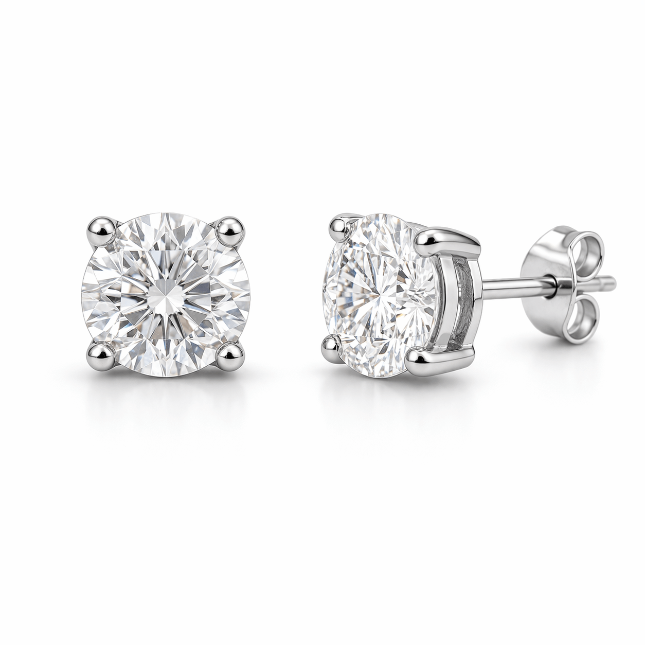 Silver Tone Solitaire Stud Earrings with Round CZ Stone Classic Design