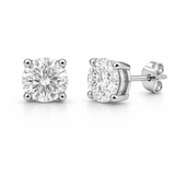 Silver Tone Solitaire Stud Earrings with Round CZ Stone Classic Design