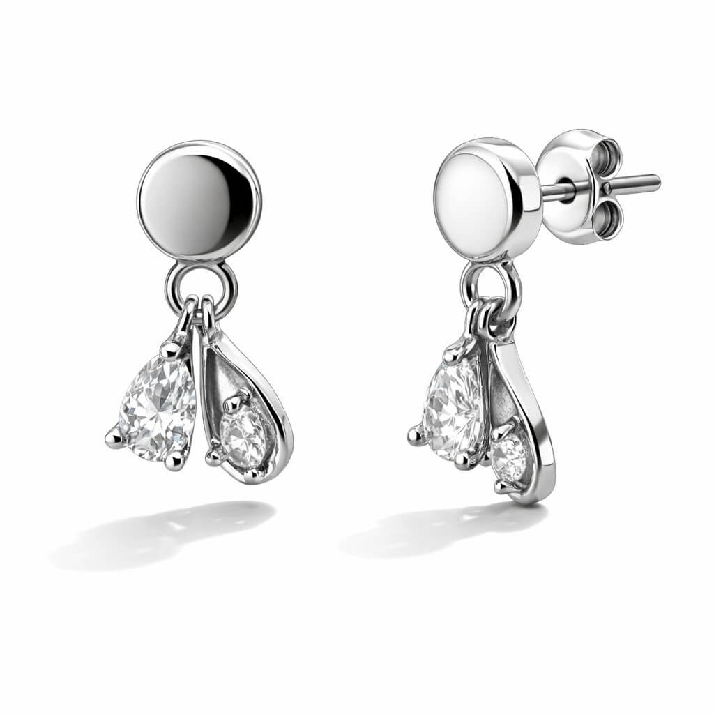 Silver Tone Teardrop CZ Dangle Earrings with Minimal Elegant Design