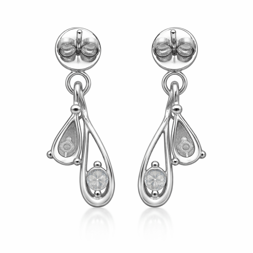 Silver Tone Teardrop CZ Dangle Earrings with Minimal Elegant Design