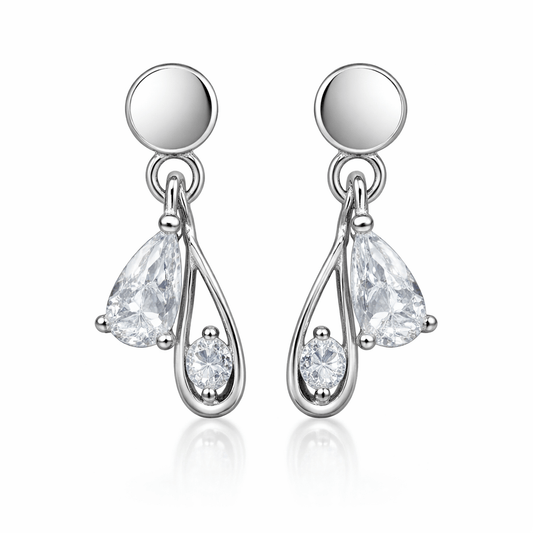 Silver Tone Teardrop CZ Dangle Earrings with Minimal Elegant Design