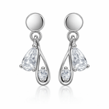 Silver Tone Teardrop CZ Dangle Earrings with Minimal Elegant Design