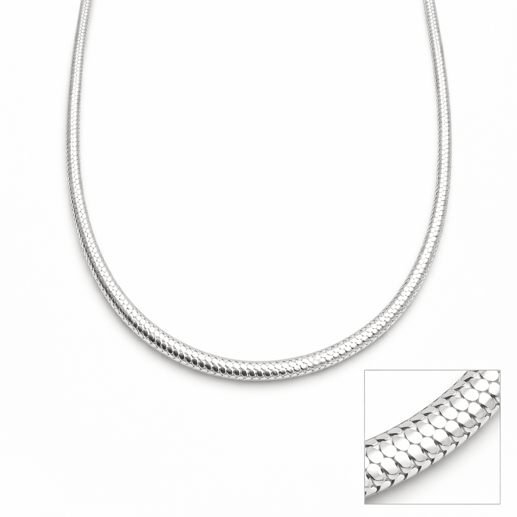Silver Tone Textured Snake Chain Sleek Rounded Flexible High Shine Design